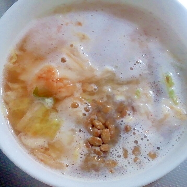 レンジでふわふわ!キムチ納豆にゅうめん++